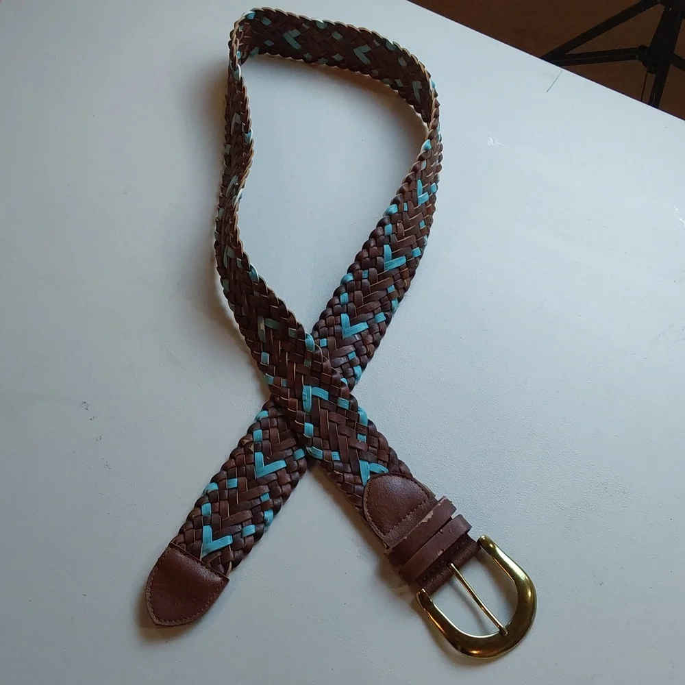 Arizona Jean Co. Womens Brown Braided Leather Belt with Turquoise Accents  Sz.XL